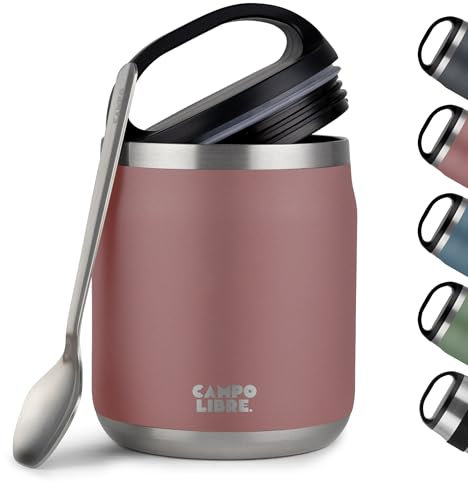 Campo Libre.® Thermobehälter für Essen, 600ml Edelstahl Thermobecher Essen mit Löffel, Warmhaltebehälter Essen, Mueslicup oder Babybrei Warmhaltebox, Thermo-Essensbehälter erhältlich in 5 Farben