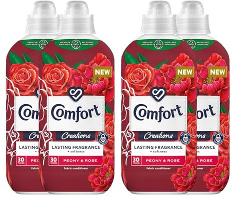 Comfort Creation Concentrated Fabric Conditioner with 100 Days of Long Lasting Fragrance and Softness Intense Liquid Fabric Softener 30 Washes, 900 ml (Peony & Rose, Buy 4)