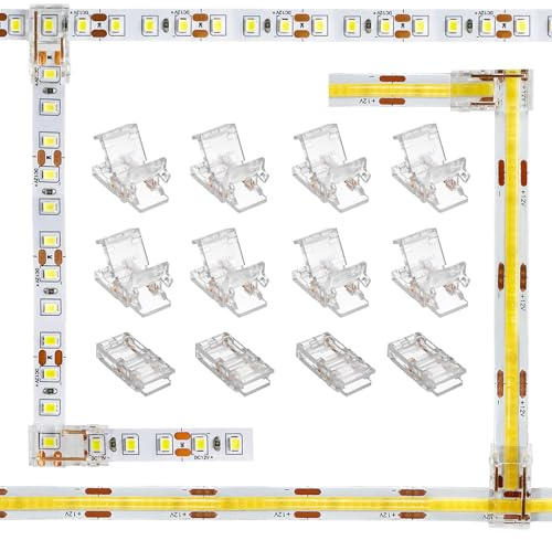 Aroidful 12 st Mini LED SMD/COB-kontakt L/T-typ 2 stift 8 mm för monokrom LED-remsa sömlös vinkelkontakt för anslutning av LED-remsor och ljusremsor