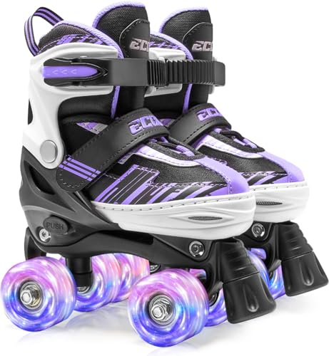 ECOO Roller Skates for Girls Boys Ages 4-12, Toddler Kids 4 Size Adjustable Light up Wheels Beginner Skates (Purple, Medium-Big Kids（13j-3 US）)