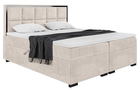 MEBLINI Boxspringbett mit Bettkasten - Gepolstert Doppelbett mit Matratze und Topper - Polsterbett mit Stauraum - Bett mit Kopfteil - Stauraumbett - Dani Black - 200x220 - H3/Beige Samt