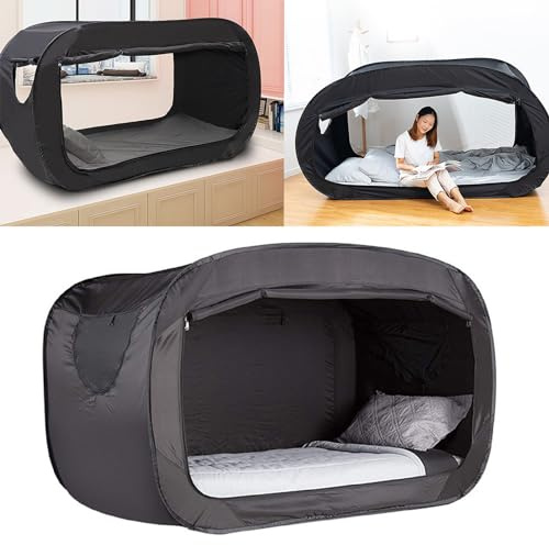 Datenschutz-Pop-Bett-Zelt, Pop-Bett-Zelt, Privatsphäre, Camping, Vollständig Geschlossenes, Schattiges Bett-Zelt für Kinder und Erwachsene (Black)