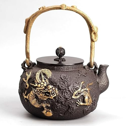 Klassischer Teekessel, Gusseisen-Teekanne, japanischer Tetsubin-Teekessel, Gusseisen-Teekannen mit Isoliergriff, for losen Tee und Teebeutel, Schwarz, 1200 ml (Farbe: Schwarz2)