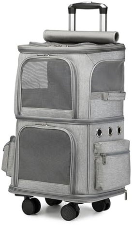 Haustiergepäck, Haustiertransporter-Rucksack mit zwei Fächern und Rollen, doppellagiges Haustiergepäck, Katzentransportbox for 2 Katzen, Haustiertrolley for Reisen/Spaziergänge/Ausflüge for Tierarzt f