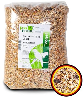 FumyFutter Garten- & Parkvogel, Premium - Vogelfutter Wildvögel ganzjährig ohne Schalen mit Erdnüssen, Sonnenblumenkernen und Rosinen - Ganzjahresfutter schalenlos - 5kg, 1x Beutel