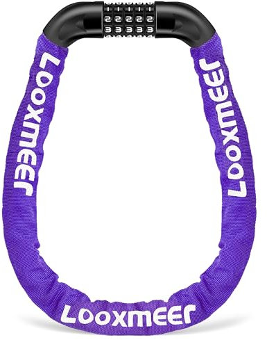 Looxmeer Lucchetto Bici Catena, Bicicletta Antifurto a Combinazione a 5 Cifre, Cilindro di Bloccaggio in Lega di Zinco, Rinforzato Resistente al Taglio per Biciclette, Motocicli, Cancelli, Viola