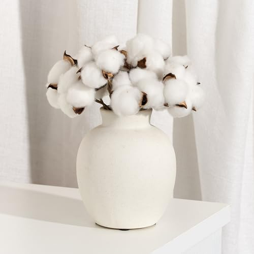 PORCER 15 cm antik keramisk vas, terrakotta boho-dekor bondgård dekorativ vas, rustik vas för heminredning, vardagsrum, entré, bröllop – partikelytdesign, vit