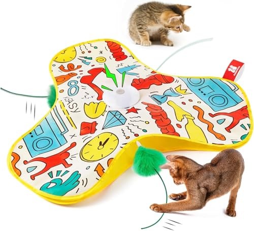 Potaroma Hide and Seek Interactive Cat Toys, Moving Concealed Wand Feather, Automatic Chargeable Indoor Kitten Exercise Kicker, Mouse Squeaky, Graffiti Cover