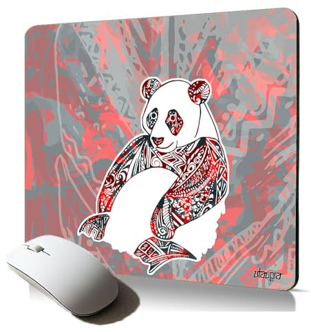 utaupia Tapis de Souris Souple Panda Multicolore Paix Tribal Accessoire Ergonomique Original Pastel Ours Made in France