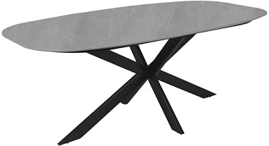 byLIVING Esstisch OVAL, Tischplatte Naturstein-Optik grau, Bootsform | Metallgestell schwarz, 200 x 100, H 76 cm