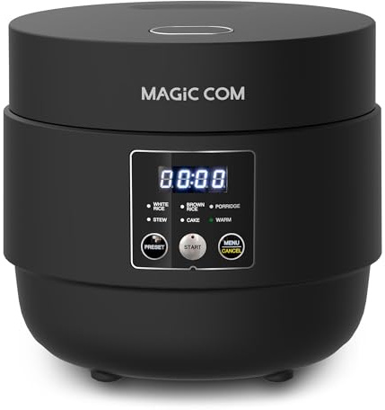 MAGiC COM - Arrocera de 4 tazas (sin cocinar) 8 tazas (cocida), pequeña olla de arroz con vapor, cocina saludable con un toque y calentador, olla lenta con olla interior antiadherente, temporizador de