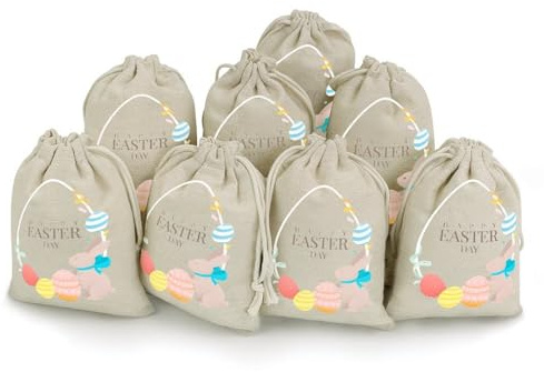 Hiseng 8 Stück Jutesack, Bedruckt Osternsack Jutesack 17 x 12.5 cm Jutesäckchen für Geschenkbeutel Ostern, Muttertag, Säckchen für Schmuck Hochzeit (Ostern 3,8PC)