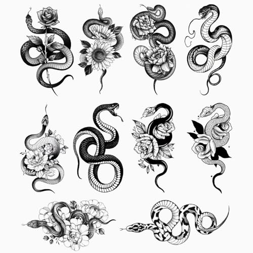 SSyang 10 Blatt Fake Tattoo, Schwarz Schlange Tattoos Erwachsene, Klebetattoos Erwachsene, Temporäre Tattoos, Klebe Tattoo Erwachs, Tribal Totem Wasserdichte Tattoo, für Herren (17.2x9.6cm)(Snake)