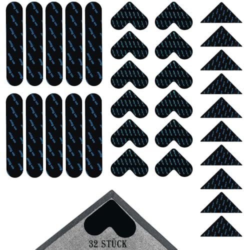 32 Stück Teppich Antirutschunterlage, Antirutschmatte für Teppich | 12 Herzform 10 Dreieckform 10 Streifenform, Selbstklebend Teppichstopper Waschbare Wiederverwendbare für Holzböden
