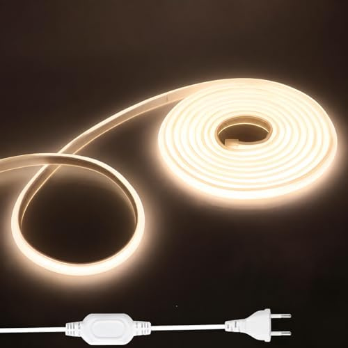 Shengruili 3M COB LED Streifen,220V LED Streifen Natürliches Licht 4000K,Hohe Dichte LED Strip Lights mit Netzteil,Wasserdicht Diffusion Flex LED streifen für Heim Dekoration, Küche, Spiegel