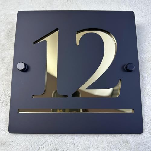 Personalisiertes Acryl-Nummernschild für Zuhause, individuell, lasergeschnitten, Acryl, Hausnummernschilder, moderne Tür-/Hausadressschild (Schwarzgold)