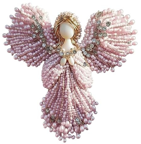 Broche de Ángel de Perla Hecho a Mano, Elegante Pin de Ala de Ángel con Perla para Mujer, Regalo Espiritual, Navidad, Estilo Versátil, Dale un Toque de Divina Elegancia (Pink)