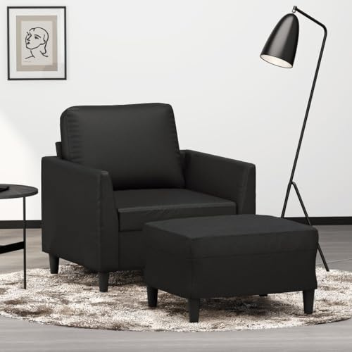 Frdhee Mini Sofa Küchensofa, Sessel mit Hocker Schwarz 60 cm Kunstleder für Wohnungen Wohnzimmer