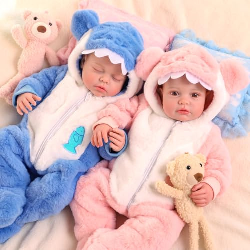 BABESIDE Puppe Reborn Baby Mädchen Zwillinge, 20 in Vinyl Baby Doll Puppen