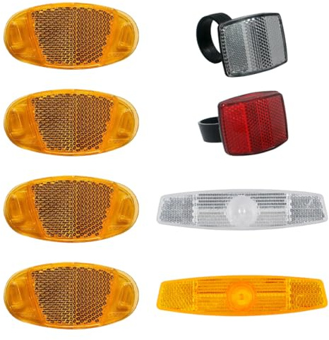 YIPFEN 8 Stück Fahrrad Reflektoren Set, Speichenreflektoren in Orange und Weiß + Eckige Reflektoren in Rot und Weiß, 4 orange Universalreflektoren, für mehr Sicherheit im Straßenverkehr