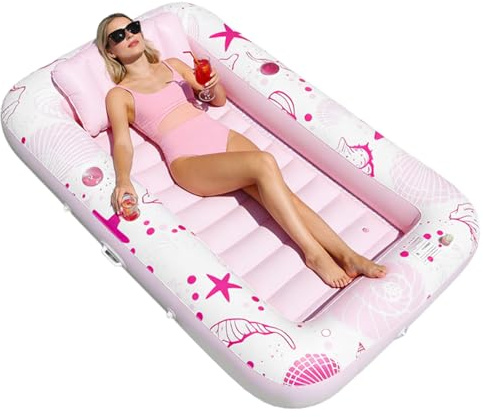 Colchoneta Hinchable para Piscina Tumbona De Recreo Acuático con Portavasos