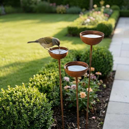 Regenfänger Gartenstecker Rost Gartenstecker Metall Gartendeko für Draußen | 60cm Insektentränke Garten Naturrost Rostiger Beetstecker Topfstecker (B)
