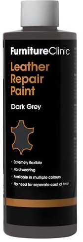 Furniture Clinic Leather Repair Paint & Dye | Self Seal Colourant for Quick and Easy Leather Repair | Suitable for Sofas, Car Seat, Shoes, Handbag, and More - Dark Grey 50ml