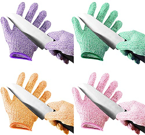 Geyoga 4 Pairs Kids Cut Resistant Gloves Level 5 Safe Gloves Protection for Kitchen Garden, Oyster Shucking, Crafts, DIY (Small)