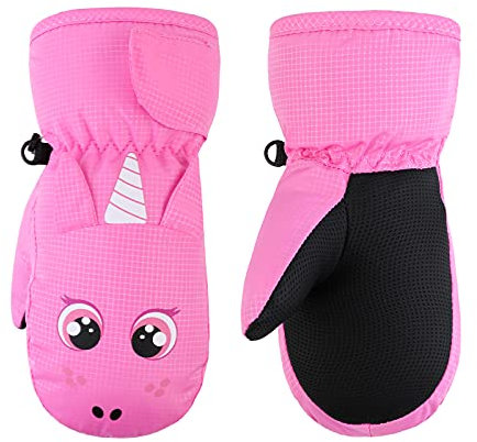 Jupsk Kleinkind Winter Skihandschuhe Wasserdicht Snowboard Fäustlinge Anti Rutsch Plüsch Gefüttert Warm Pink Einhorn Handschuhe für Kinder Mädchen Jungen 3-6 Jahre alt