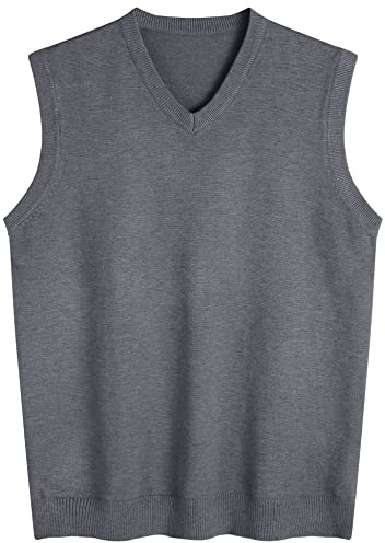 Amussiar Men's Casual Sweater Vest V-Neck Slim Fit Sleeveless Sweater Knitted Pullover Vest Heather Grey