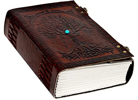 cuero C Großes Leder-Tagebuch, Baum des Lebens, 25,4 x 17,8 cm, Notizbuch, Skizzenbuch, Planer, Organizer, blanko Buch, Künstler-Tagebuch