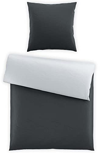 SCHLAFWOHL SILVER® Wendebettwäsche 2-TLG. (135 x 200 cm) • Bettwäsche Set aus 100% Baumwolle Reinforcé • Bettwäsche mit Reißverschluss • Bettwäsche Set • Farbe: Anthrazit