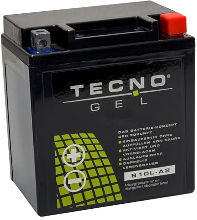 TECNO-GEL Motorrad Qualitäts Batterie für YB10L-A2 12V 11Ah für YAMAHA XC180, XV 125 u XV 250 Virago, VESPA GT 125, LXV 125 134x88x145 mm