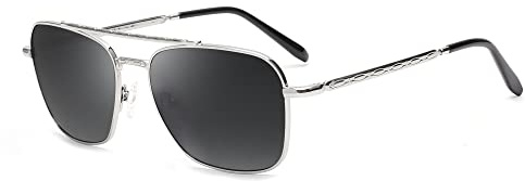 JIM HALO Gafas de Sol Cuadradas para Hombre y Mujere, Lente de Vidrio Plata/Gris