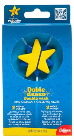 dekora - Vela Cumpleaños Solidaria | Vela Premium Estrella - Velas Doble mecha Fundación Doble Deseo