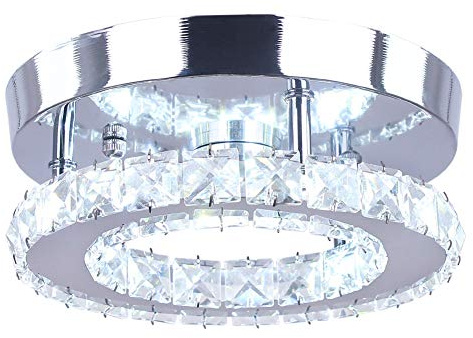 Dixun Mini Lámpara de Cristal Lámpara de Techo de Cristal Grande Redonda LED Lámpara Colgante para Escalera de Pasillo (Blanco Frío) (Redonda Blanco Frío)