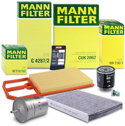 MANN-FILTER Inspektionspaket Filterset 1x Ölfilter, 1x Luftfilter, 1x Innenraumfilter (Aktivkohlefilter), 1x Kraftstofffilter, Kompatibel mit SKODA OCTAVIA 1, VW BORA, GOLF 4, NEW BEETLE