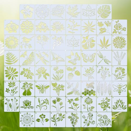 60Pcs Reusable Stencil Set for Crafts - Flower, Bee, Wall, Leaf & Butterfly Templates for Painting, Scrapbooking, Furniture, Card Decor