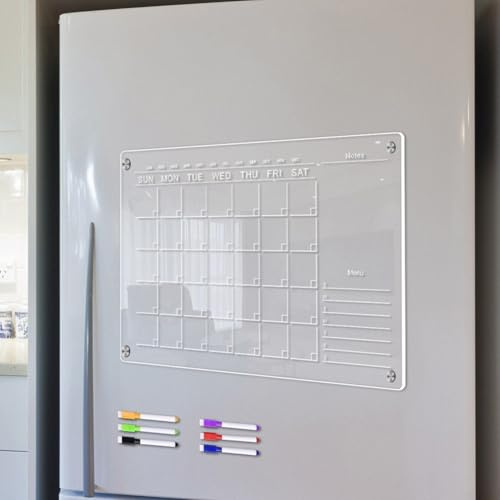 ChicBosomn månads- och veckokalender för kylskåp, klar akryl magnetisk whiteboard för kylskåp, återanvändbar planerare whiteboard kalender med 6 pennor (A3)