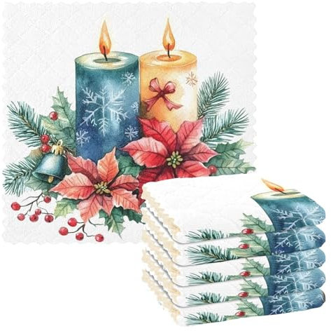 Mnsruu Microfibre Cleaning Cloths Christmas Candles Poinsettia Reusable Dish Cloths for Washing Up 6 Pack Swedish Dishcloth Microfibre Cleaning Towels Washable Duster Rags Cloth Home