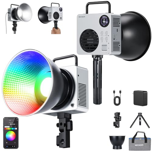 NEEWER 80W RGBWW LED Videoleuchte mit 72Wh Akku 100W PD Schnellladegerät APP/2,4G Steuerung,10400Lux/m 2500K-7500K Mini RGB Bowens Halterung Studiofotografie Aufnahme Dauerlicht Beleuchtung HB80C