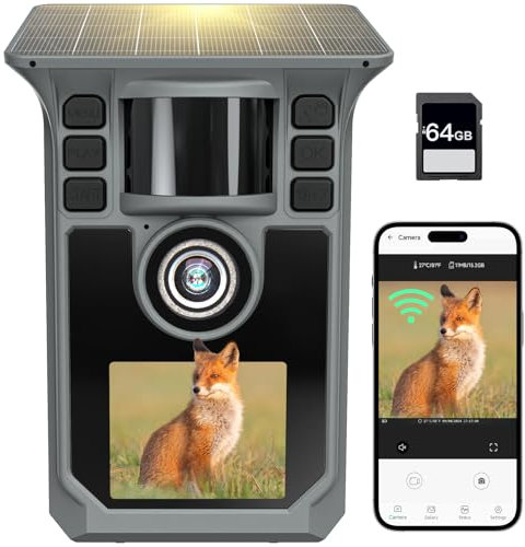 Hrivcam Telecamera per selvaggina con trasmissione del cellulare, APP, 4 K 64 MP, WLAN, Bluetooth, integrata da 5000 mAh, scheda di memoria da 64 GB, fotocamera con sensore di movimento, visione