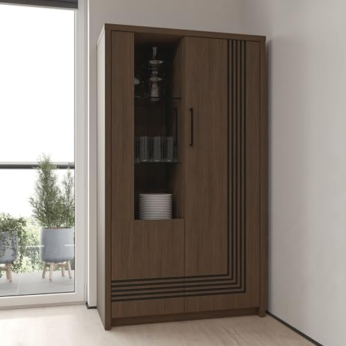 Forte EUFEMIUS Vitrine 90 95, moderner Vitrinenschrank mit Fräsung, 2 Türen, Holzwerkstoff, Dunkelbraun|Schwarz Eiche Holzdekor, 91,5 cm breit x 159,9 cm hoch x 41,6 cm tief