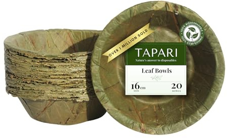 TAPARI Robust Umweltfreundliche Einweggeschirr Schalen aus Blättern Ø 15cm- 100% biologisch abbaubar - Paket 20 Stück