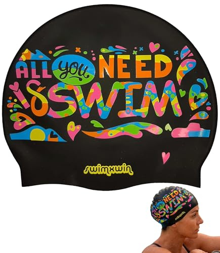 SWIMXWIN Gorro Natacion Silicona All You Need Piscina Mujer Nina Unisex Desde 5 Anos Diseno Divertido Original Entrenamiento Aquagym Waterpolo Regalo Deportivo Familiar Acuatico Pro