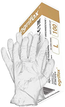 Ogrifox OX-Vin_Ws Schutzhandschuhe, Arbeitshandschuhe, Vinylhandschuhe, Weiß, M Größe, 10 Paar