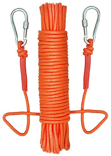 Corda Multifunzionale in Nylon da 20M con 2 Fermagli a Molla – Corda Intrecciata Durevole per Pesca con Magnete, Fissaggio Carichi e Stendibiancheria (Diametro 6mm, Arancia)