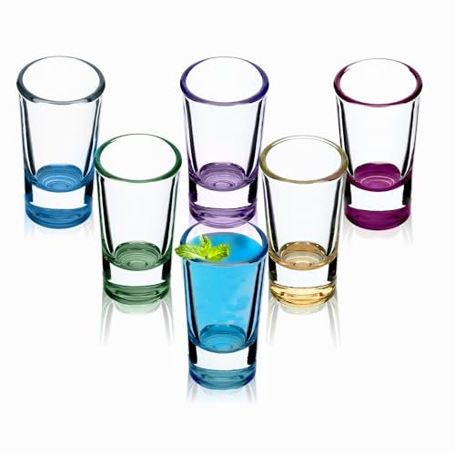 KADAX Juego de 6 vasos de chupito, 28 ml, vasos de chupito con base gruesa, vasos de chupito minimalistas, Chupito de cristal, Vasos para vodka (multicolor)