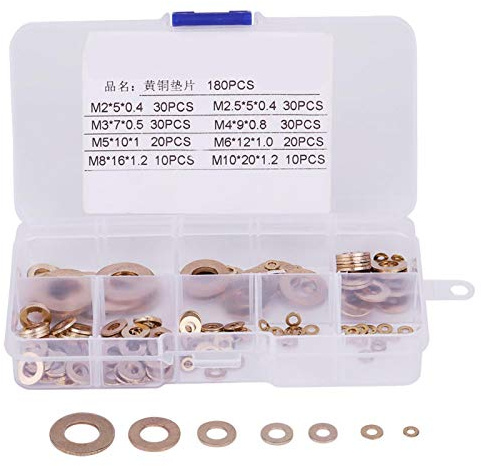 Gonnely Messingscheibe,180 Teiliges Messing Unterlegscheiben Einstellung Mit Box,Für Türscharniere Türbänder,M2/M2.5/M3/M4/M5/M6/M8/M10