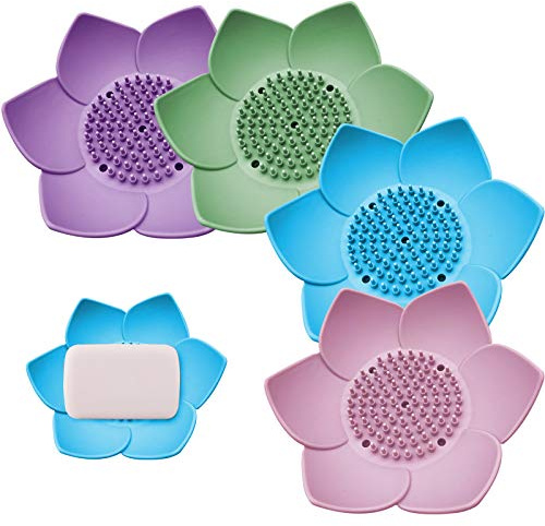 4 Teiliges Set Seifenschale Silikon Seife Drain Halter mit Abtropfschale Trocknen und Reinigen geeignet für Bad Küche Duschtheke